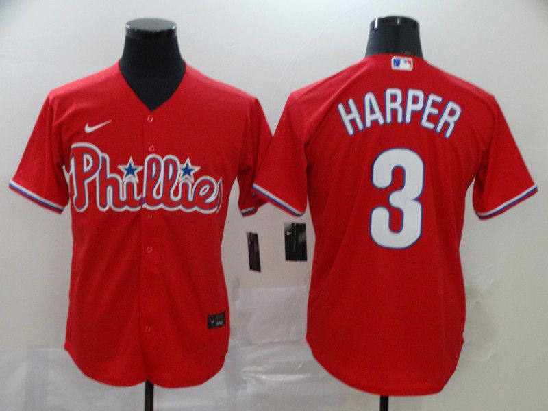 Men Philadelphia Phillies 3 Harper Red Nike Game MLB Jerseys
